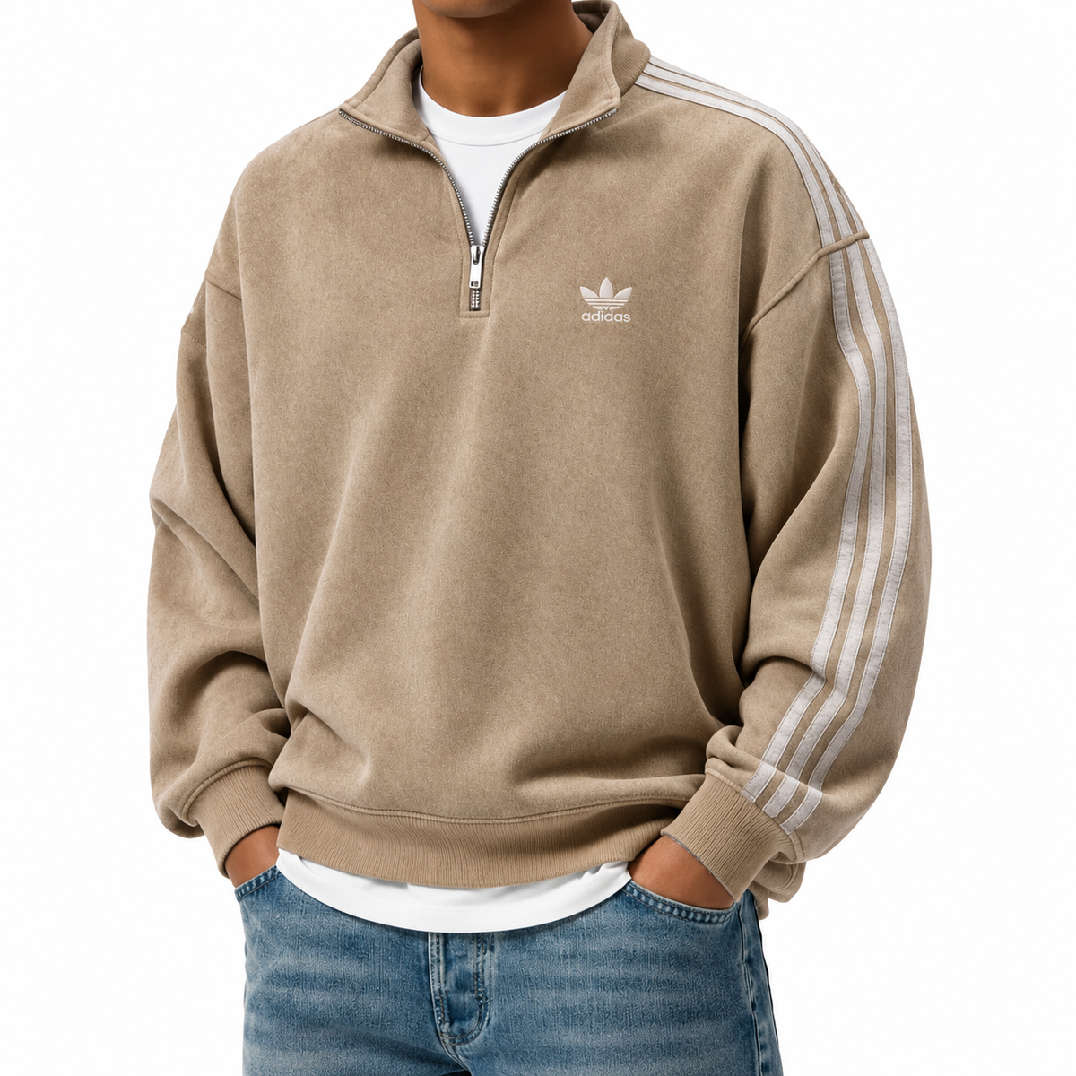 Men's Triple-Stripe Quarter-Zip Sweatshirt