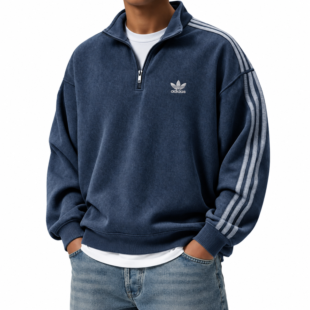 Men's Triple-Stripe Quarter-Zip Sweatshirt