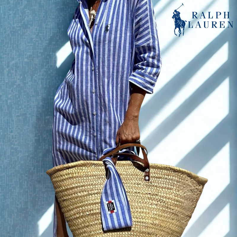 R. Ꮮаᴜгеn Striped Tie-Waist Shirt Dress