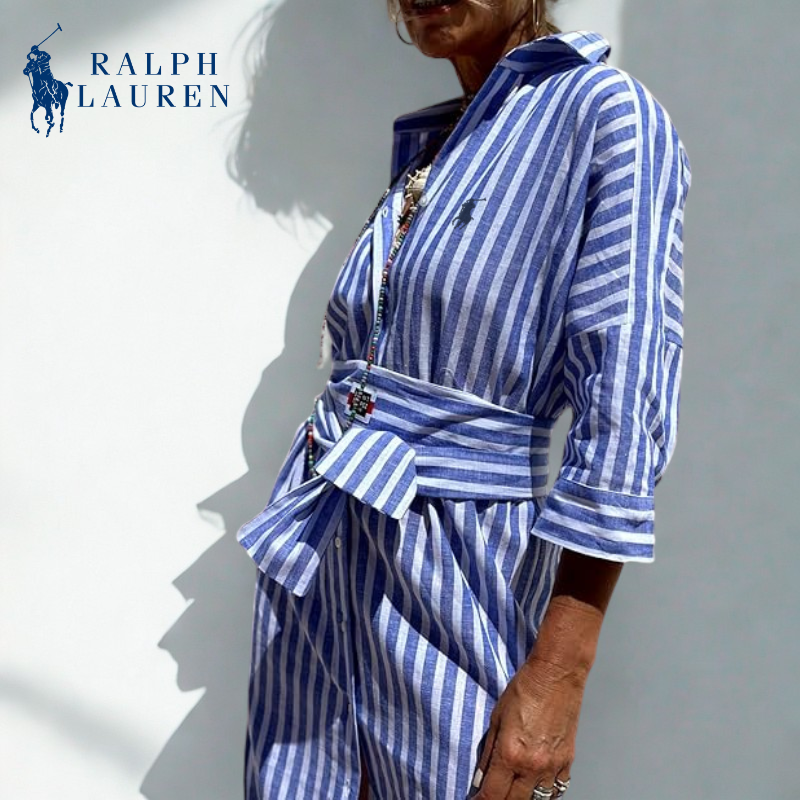 R. Ꮮаᴜгеn Striped Tie-Waist Shirt Dress