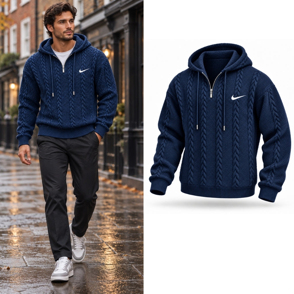 Cable-Knit Quarter-Zip Hoodie