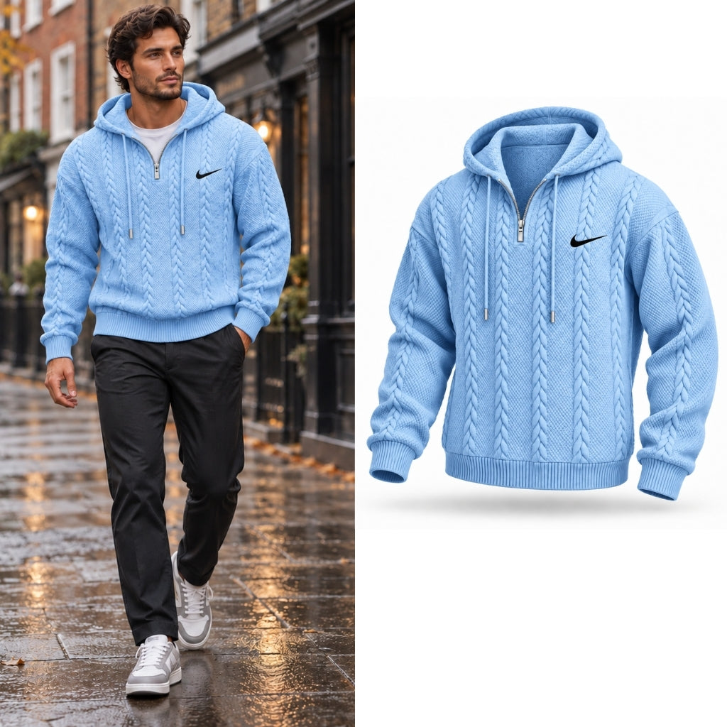 Cable-Knit Quarter-Zip Hoodie