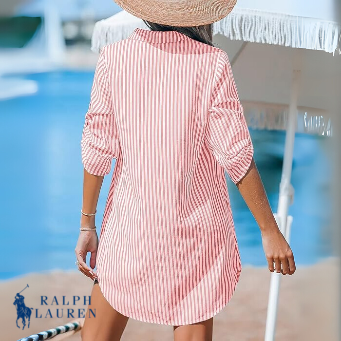 R. Ꮮаᴜгеn Classic Striped Shirt Dress + Free R. Ꮮаᴜгеn Brie Tote Bag