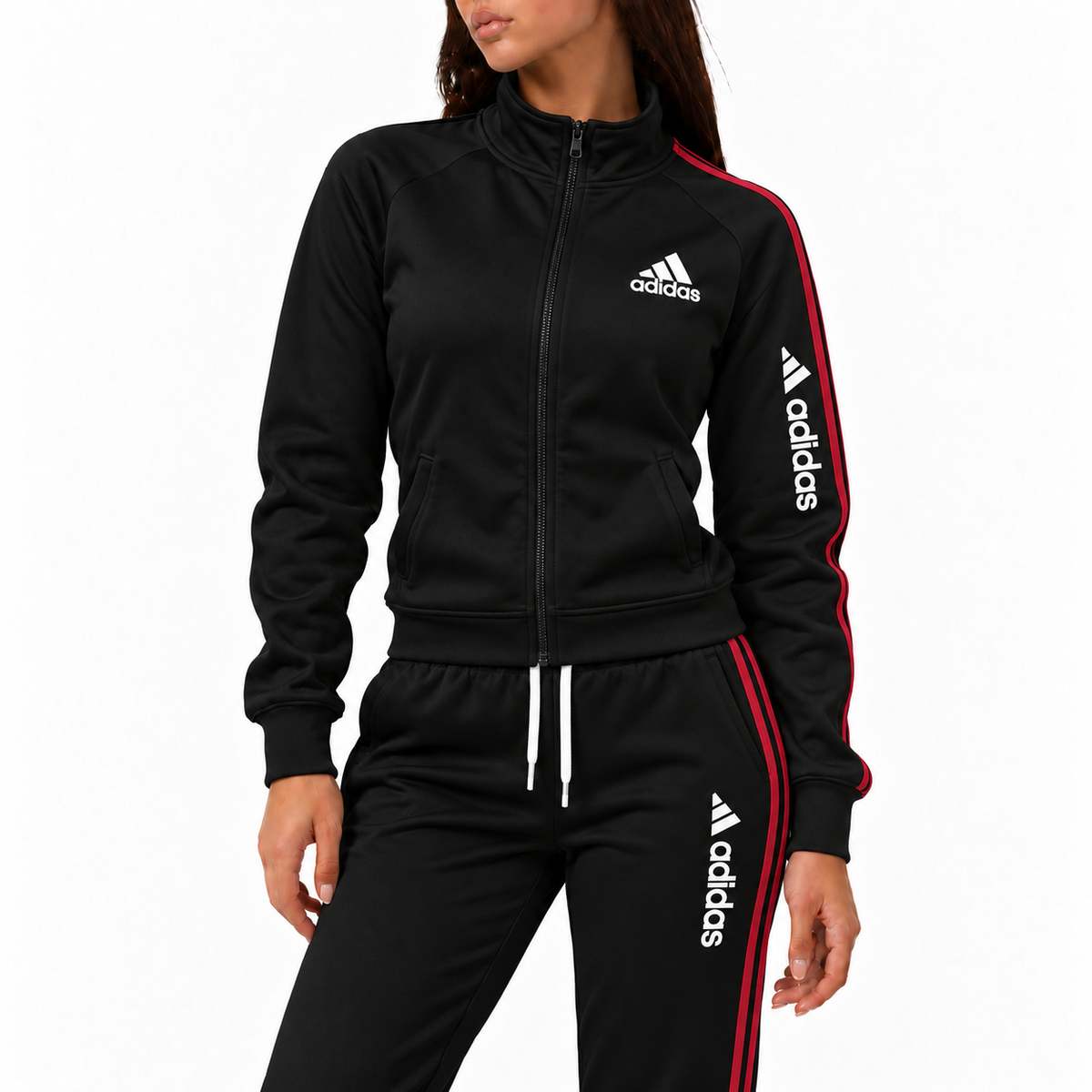 Women's Contrast Stripe Zip-Up Tracksuit Set