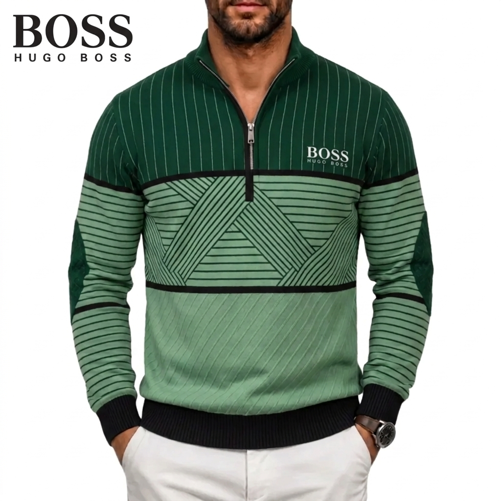Men's Geometric Stripe Quarter-Zip Sweater