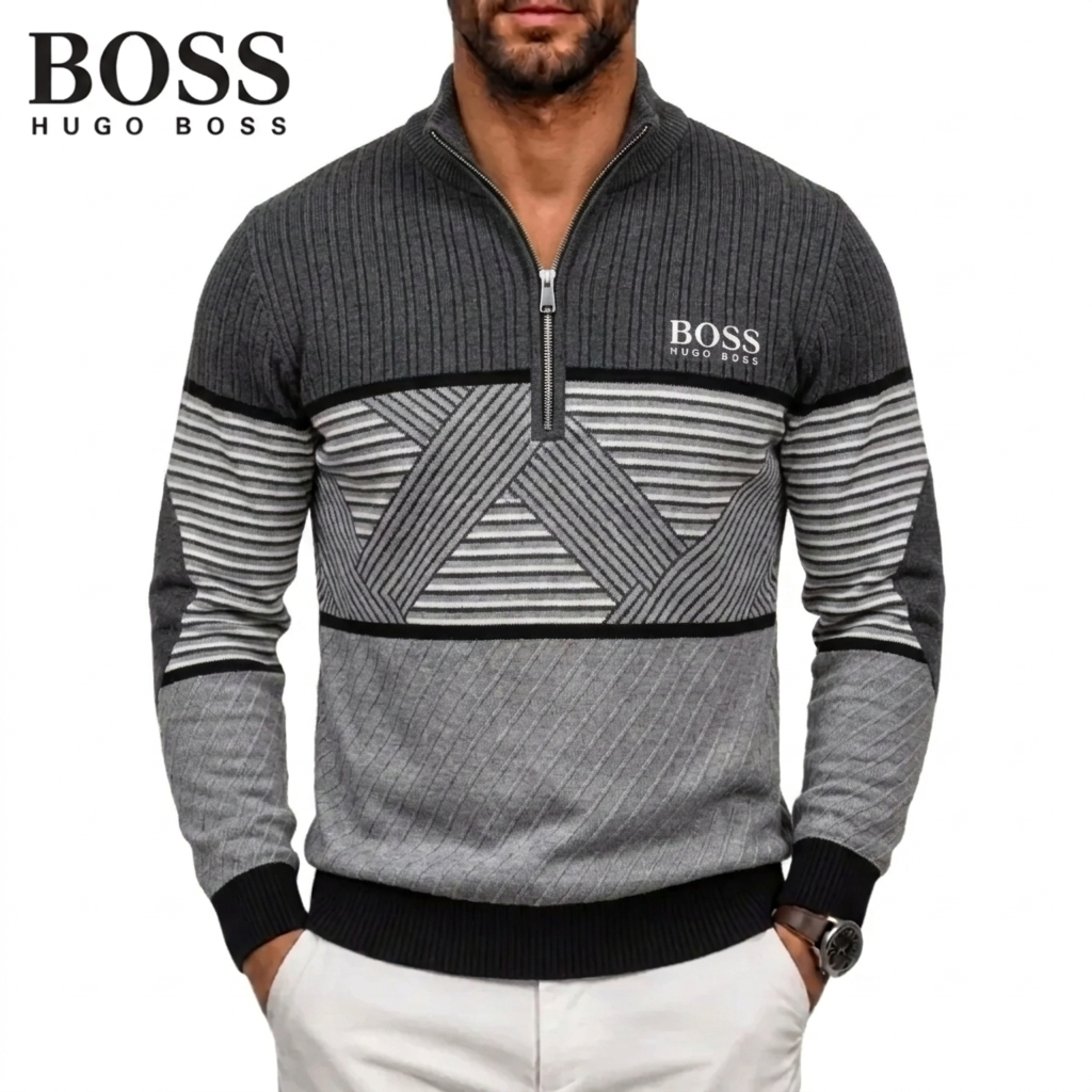 Men's Geometric Stripe Quarter-Zip Sweater