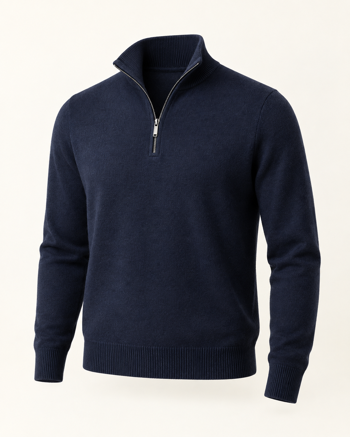 Luca navy fine-knit quarter zip