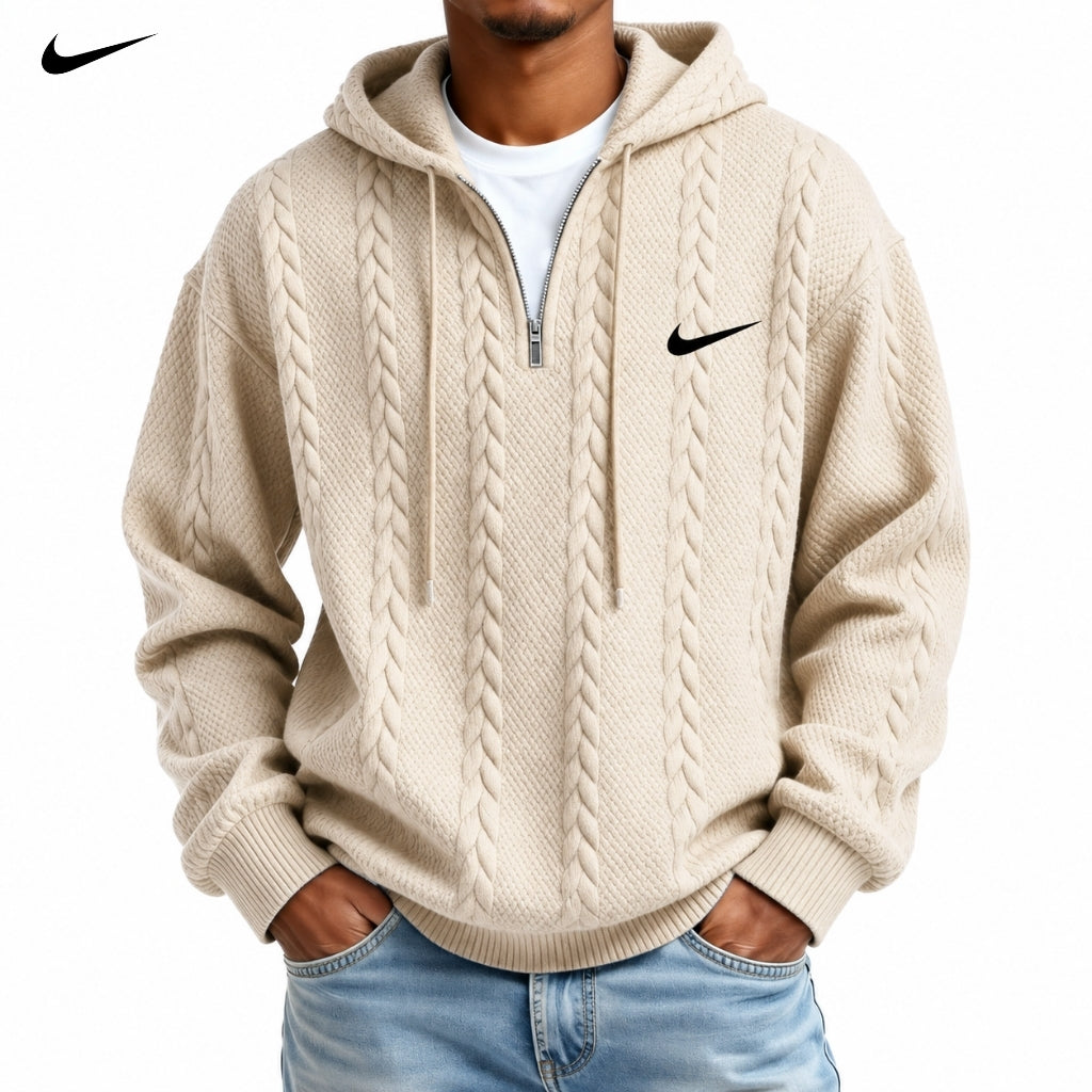 Cable-Knit Quarter-Zip Hoodie