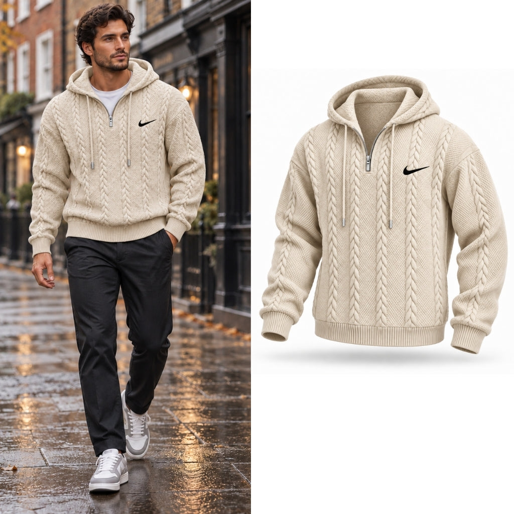 Cable-Knit Quarter-Zip Hoodie