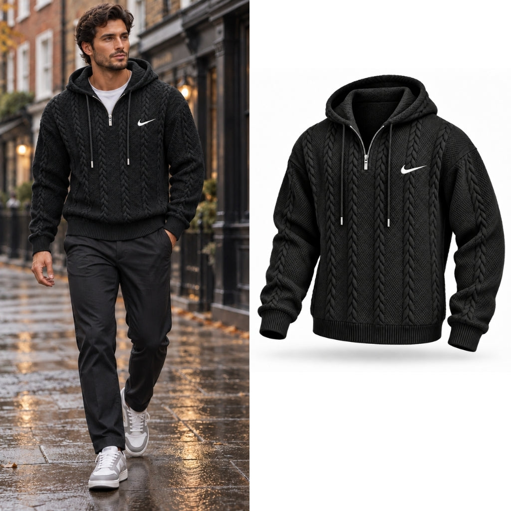 Cable-Knit Quarter-Zip Hoodie