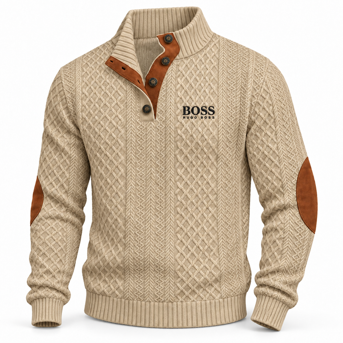 Men's Textured Button-Neck Sweater