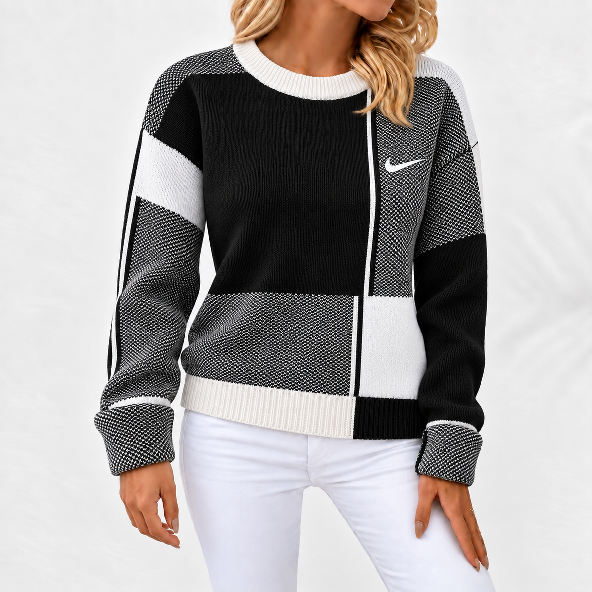 Women’s Geometric Color-Block Knit Sweater