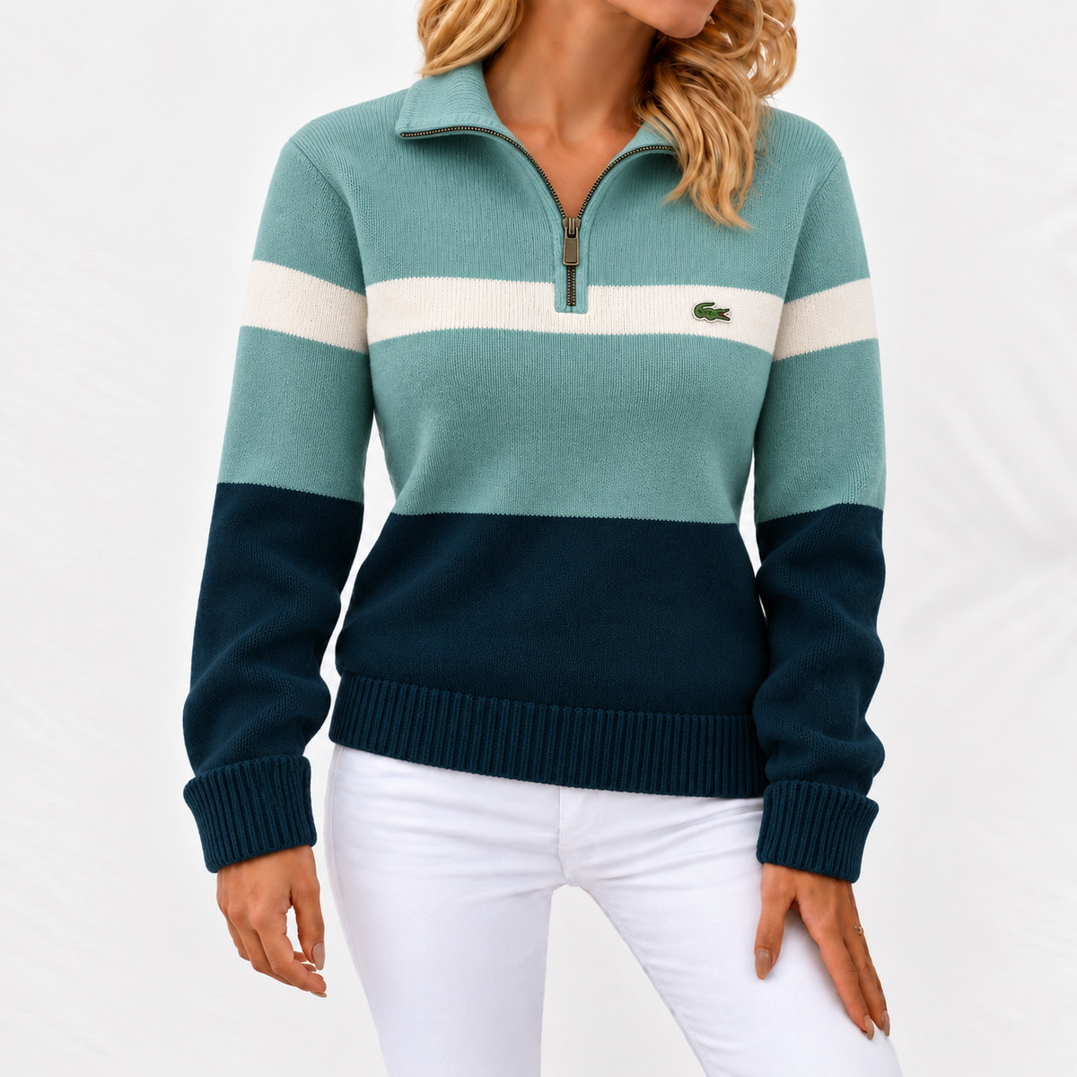 Women’s Colorblock Quarter-Zip Knit Sweater