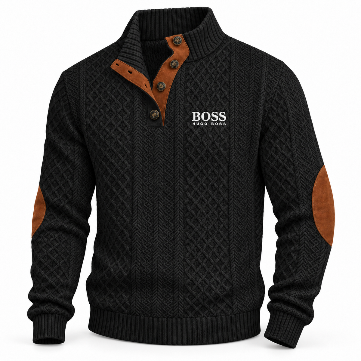 Men's Textured Button-Neck Sweater