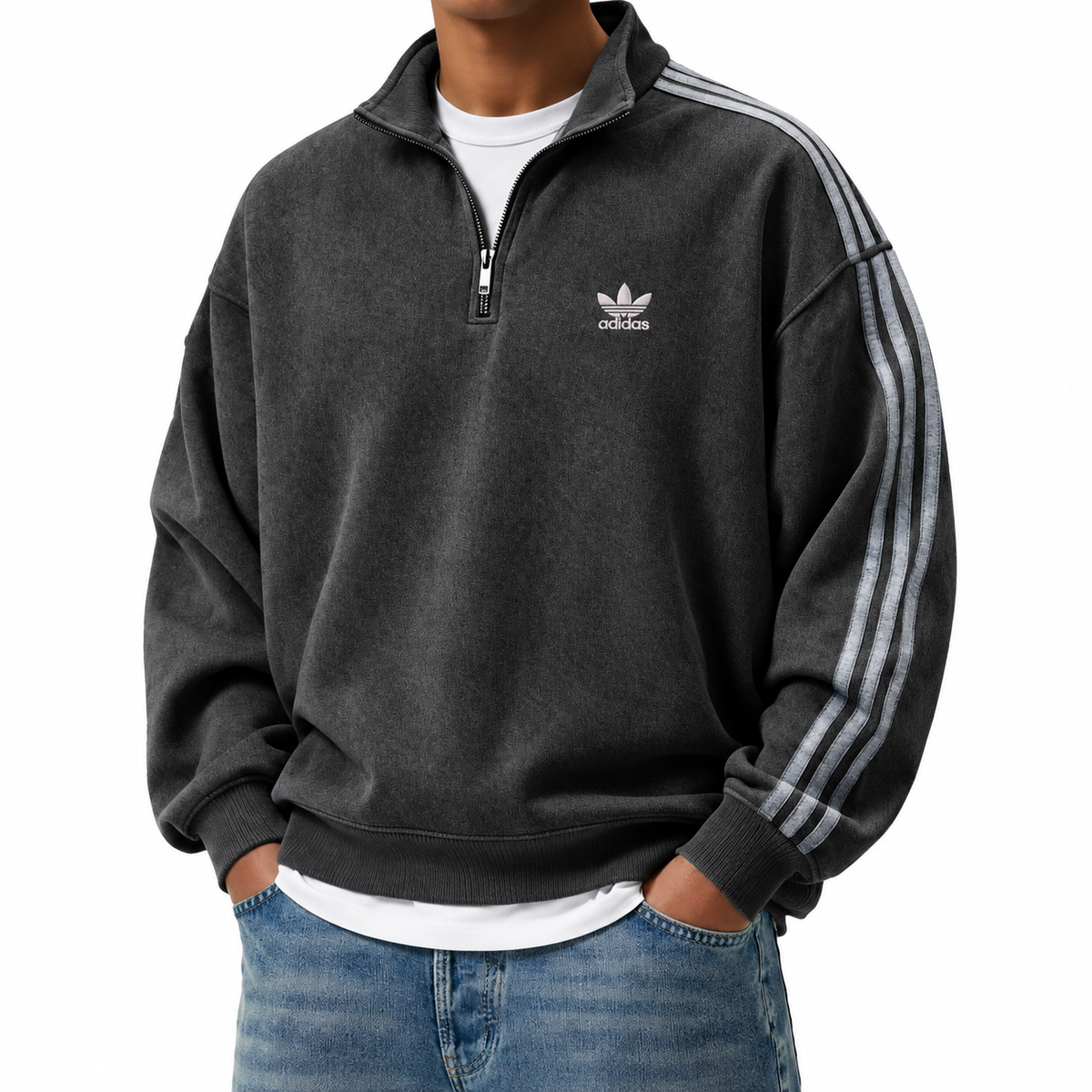 Men's Triple-Stripe Quarter-Zip Sweatshirt