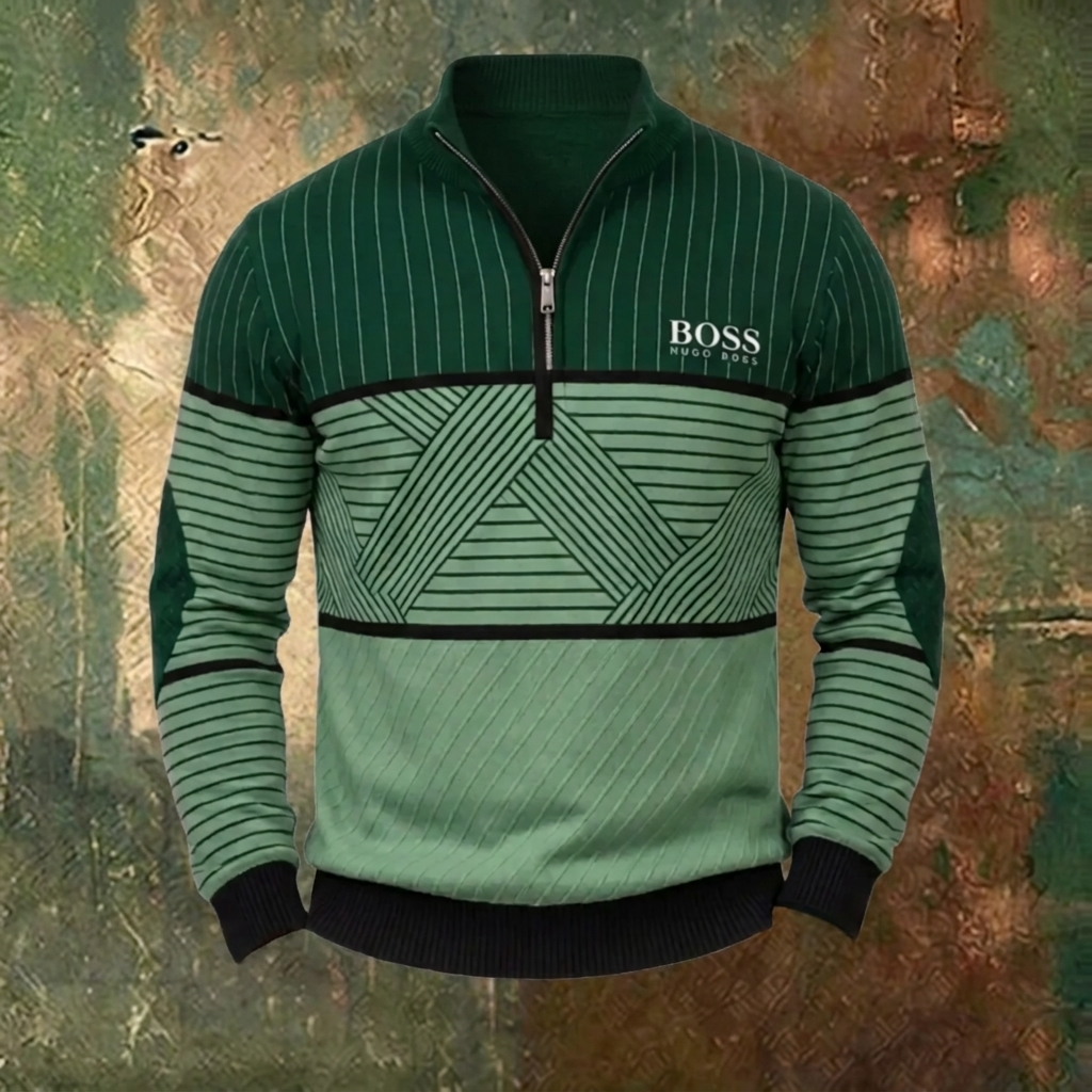 Men's Geometric Stripe Quarter-Zip Sweater