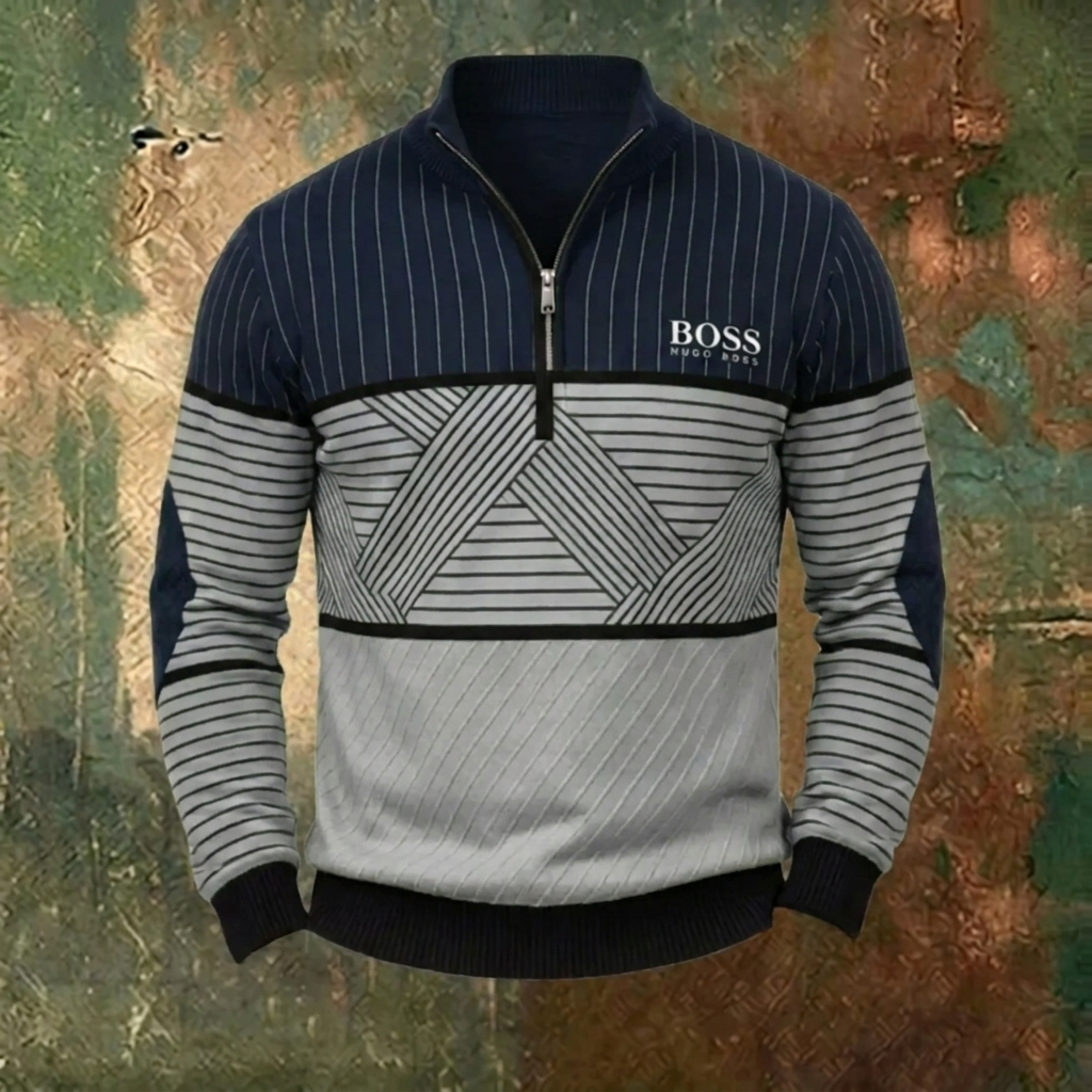 Men's Geometric Stripe Quarter-Zip Sweater