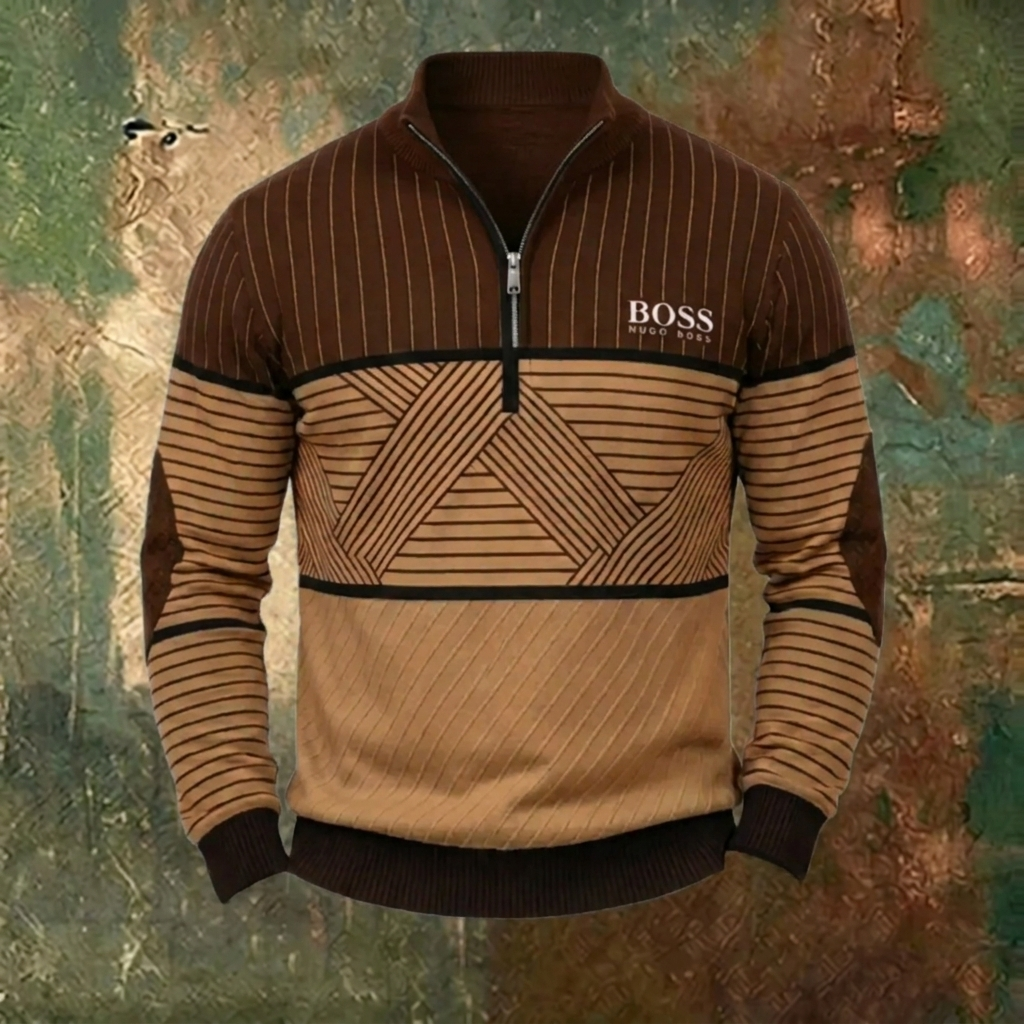 Men's Geometric Stripe Quarter-Zip Sweater